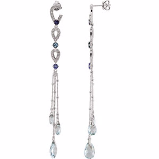 69738:100:P Sterling Silver Iolite, Blue Topaz, Tanzanite & CZ Earrings