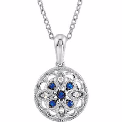 69749:100:P Sterling Silver Sapphire & .03 CTW Diamond 18" Necklace