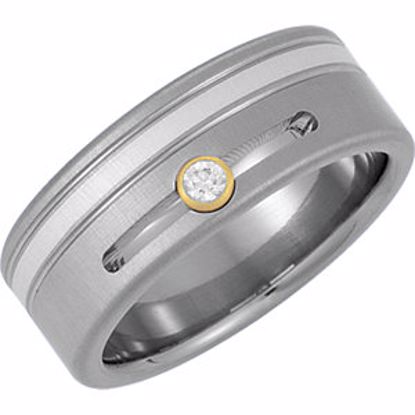 TXR003:1010:P Titanium & Sterling Silver Inlay 7mm .07 CTW Diamond Bezel Grooved Band Size 10