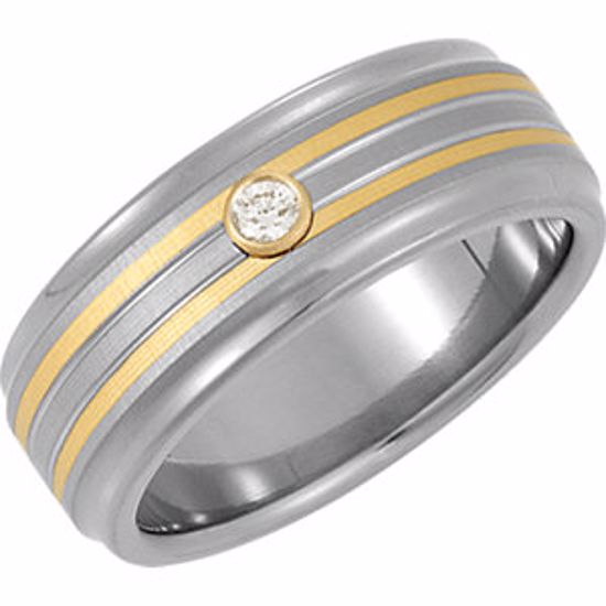 TXR007:10110:P Titanium & 14kt Yellow Inlay 8mm .07 CTW Diamond Bezel Ridged Band Size 10