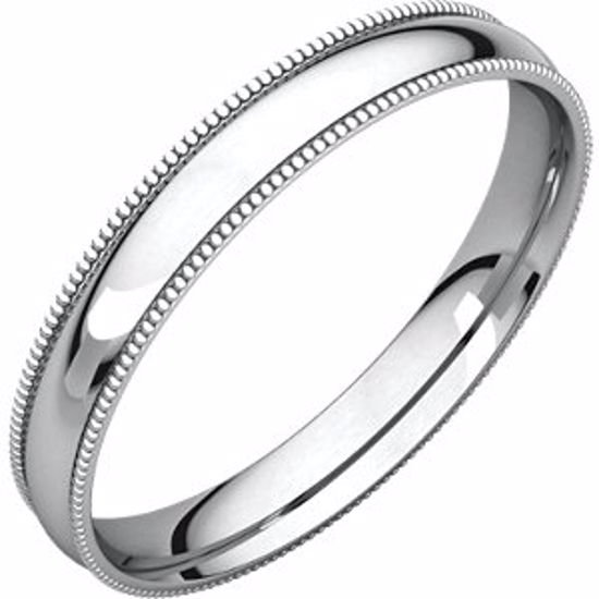 MGRL7.5:626:P 10kt White 3mm Light Comfort Fit Milgrain Band 