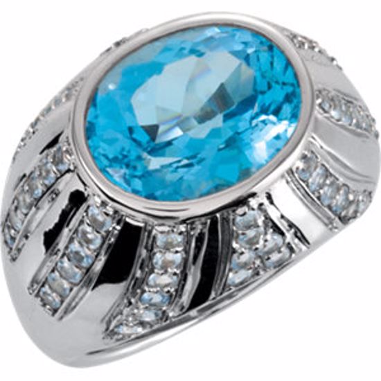 69766:101:P Sterling Silver Oval Swiss Blue Topaz & Aquamarine Ring