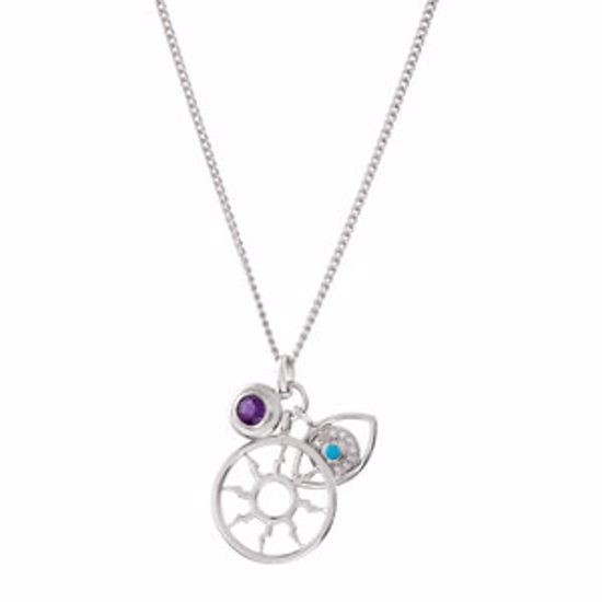 69695:600020:P Sterling Silver Amethyst, Turquoise & Cubic Zirconia Charm 16" Necklace 