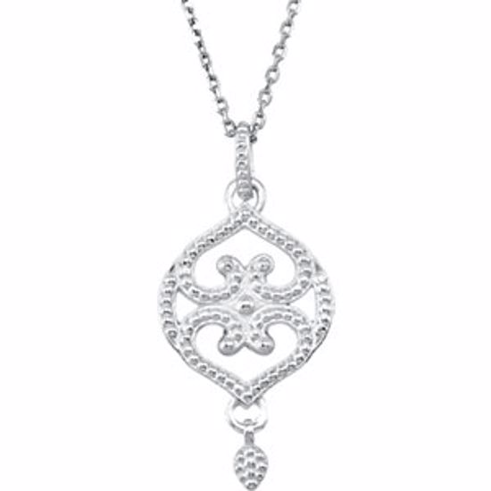 85345:110:P 14kt White Granulated Design 18" Necklace