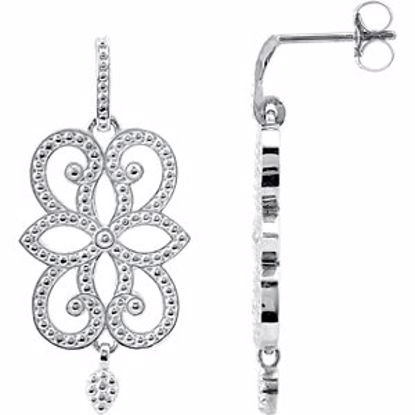 85344:107:P Sterling Silver & 14kt White Granulated Scroll Design Earrings