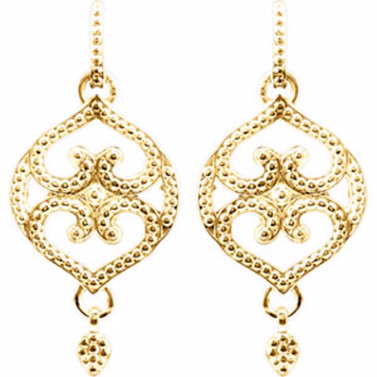 85346:108:P 14kt Yellow Granulated Design Fashion Dangle Earrings with Backs