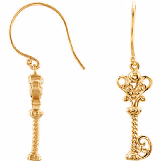 85381:105:P 14kt Yellow Vintage-Inspired Key Design Dangle Earrings