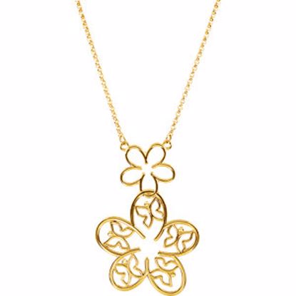 85363:1005:P 14kt Yellow Floral & Butterfly 18" Necklace