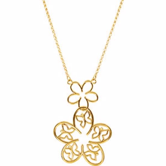 85363:1005:P 14kt Yellow Floral & Butterfly 18" Necklace