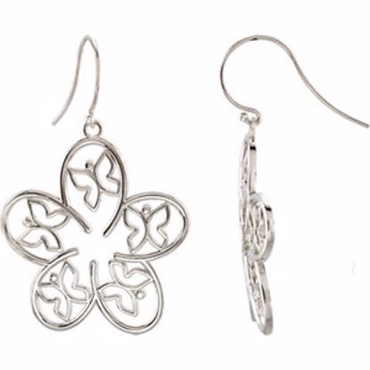 85361:1006:P 14kt White Butterfly Flower Design Earrings