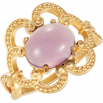 71566:202:P 14kt Yellow Lavender Chalcedony Granulated Design Ring