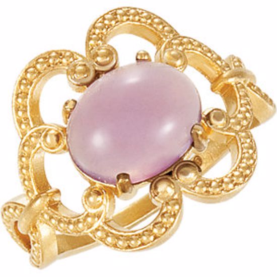 71566:202:P 14kt Yellow Lavender Chalcedony Granulated Design Ring