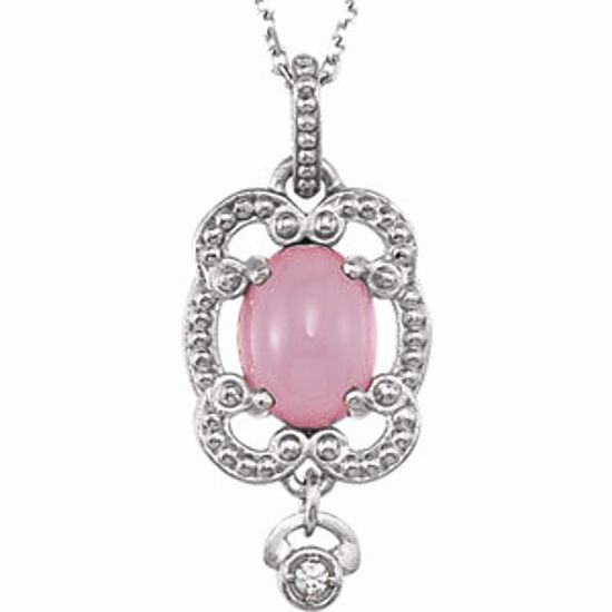 85320:60001:P 14kt White Lavendar Chalcedony & .015 CTW Diamond 18" Necklace 