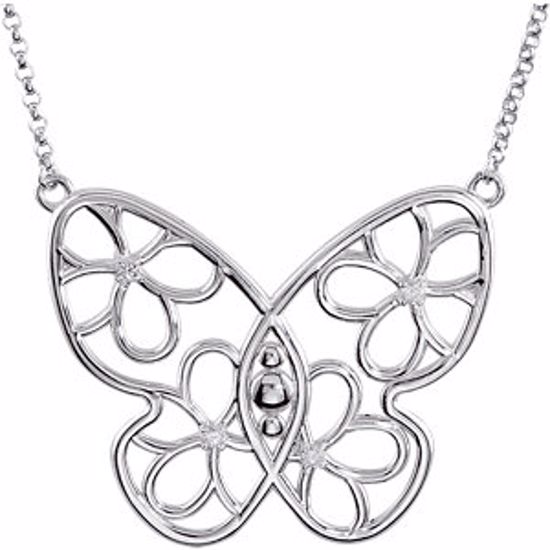 85396:60002:P Sterling Silver .08 CTW Diamond Butterfly 18" Necklace