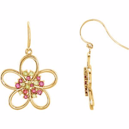 85407:60000:P 14kt Yellow Peridot & Pink Tourmaline Flower Earrings