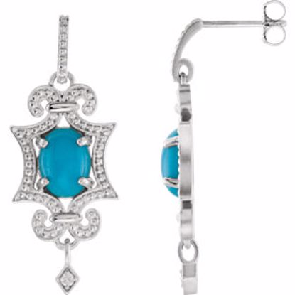 85354:60001:P 14kt White Turquoise & .03 CTW Diamond Earrings