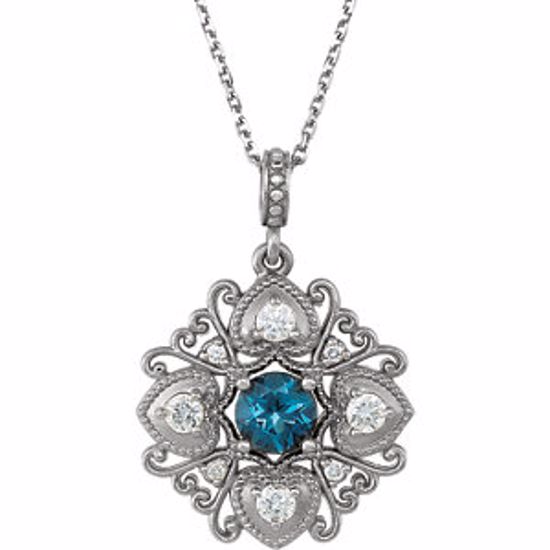 85372:60001:P 14kt White London Blue Topaz & 1/4 CTW Diamond 18" Necklace