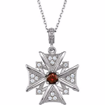 85366:60002:P Sterling Silver Mozambique Garnet & .16 CTW Diamond 18" Necklace