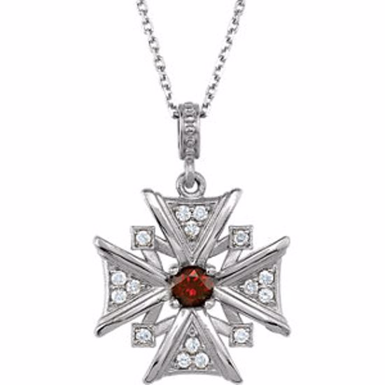 85366:60002:P Sterling Silver Mozambique Garnet & .16 CTW Diamond 18" Necklace