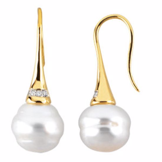 66257:60008:P 14kt Yellow .04 CTW Diamond & 10mm South Sea Cultured Pearl Earrings