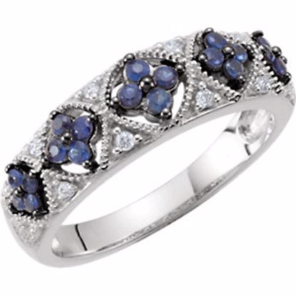 69835:6001:P Sterling Silver Sapphire & .05 CTW Diamond Ring Size 6