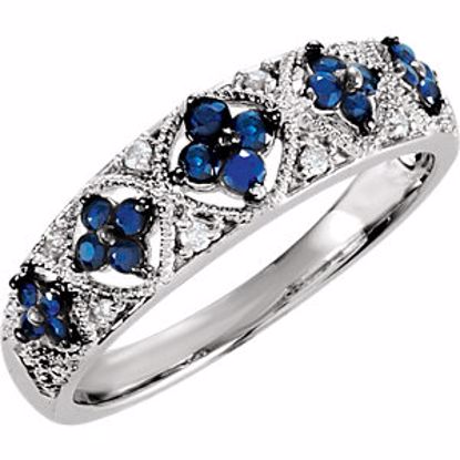 69835:6002:P Sterling Silver Sapphire & .05 CTW Diamond Ring Size 7