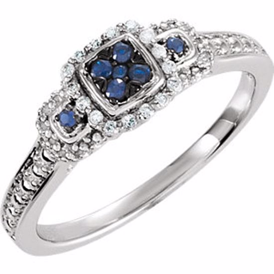 69837:6002:P Sterling Silver Blue Sapphire & .06 CTW Diamond Ring