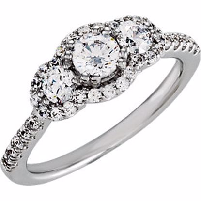 69843:103:P Sterling Silver Halo-Styled 3-Stone Cubic Zirconia Ring Size 8