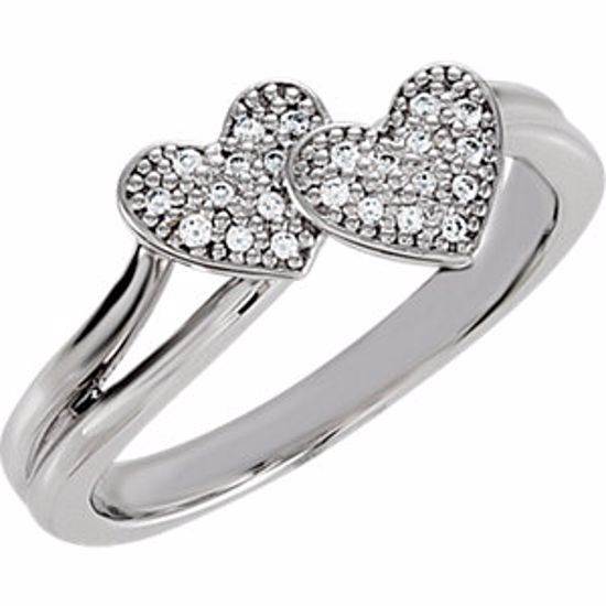 69868:106:P Sterling Silver Cubic Zirconia Double Heart Ring Size 6