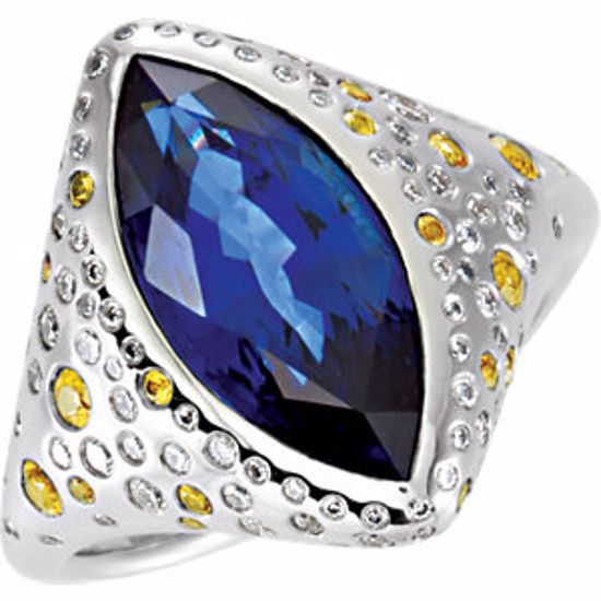 71585:60000:P Platinum London Blue Topaz, Yellow Sapphire & 1/2 CTW Diamond Ring