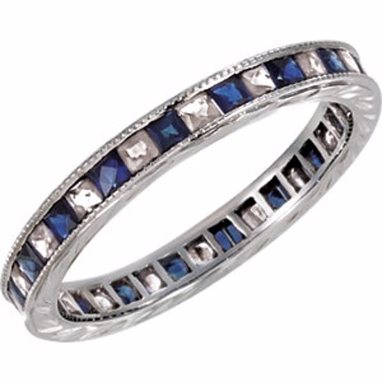 69813:101:P 14kt White Blue Sapphire & 1/2 CTW Diamond Eternity Band