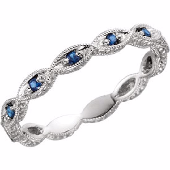 69817:102:P 14kt White Blue Sapphire Anniversary Band Size 7   