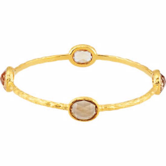 69585:114:P Gold Plated Sterling Silver Yellow Quartz 8" Bangle Bracelet