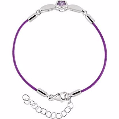 19805:1010:P Sterling Silver BFlower&trade; Purple CZ 6.5-7.5" Nylon Bracelet