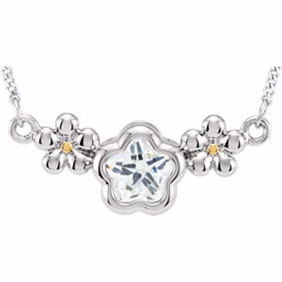 190045:1020:P Sterling Silver WHITE Cubic Zirconia BFlower&trade; 15-17" Necklace with Box