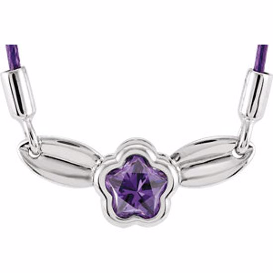 190046:1010:P Sterling Silver PURPLE Cubic Zirconia BFlower&trade; Leaf Nylon 15-17" Necklace with Box