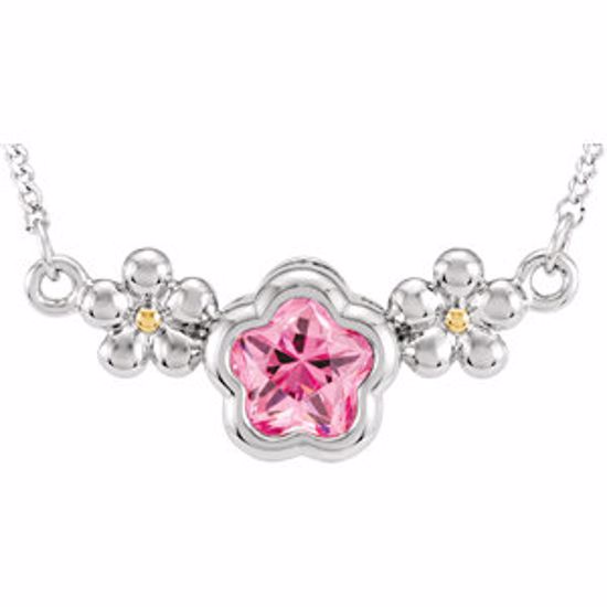 190045:1040:P Sterling Silver ROSE Cubic Zirconia BFlower&trade; 15-17" Necklace with Box