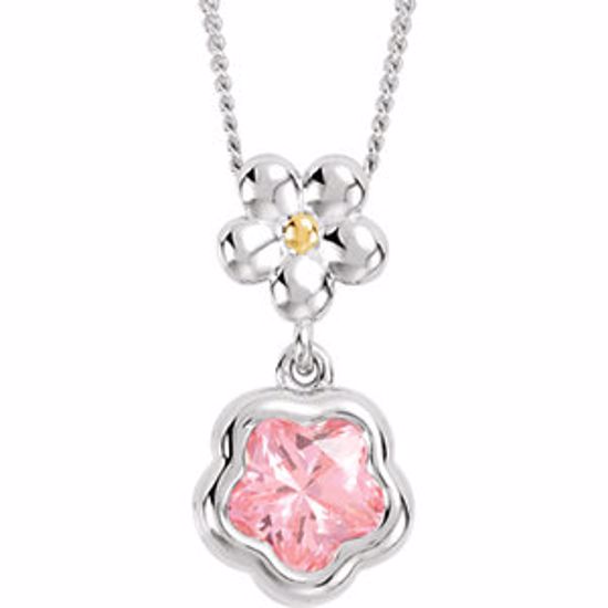 190047:1040:P Sterling Silver ROSE Cubic Zirconia BFlower&trade; 15-17" Necklace with Box