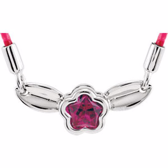 190046:1030:P Sterling Silver FUSHIA Cubic Zirconia BFlower&trade; Leaf Nylon 15-17" Necklace with Box