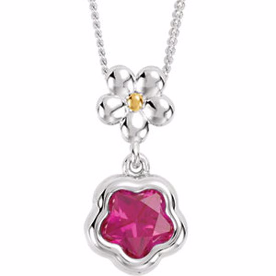 190047:1030:P Sterling Silver FUSHIA Cubic Zirconia BFlower&trade; 15-17" Necklace with Box