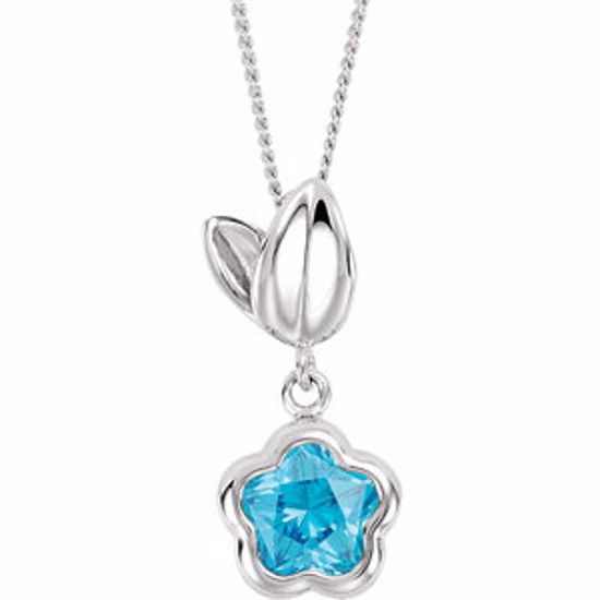 190048:1040:P BFlower&trade; Blue CZ Flower Necklace with Gift Box