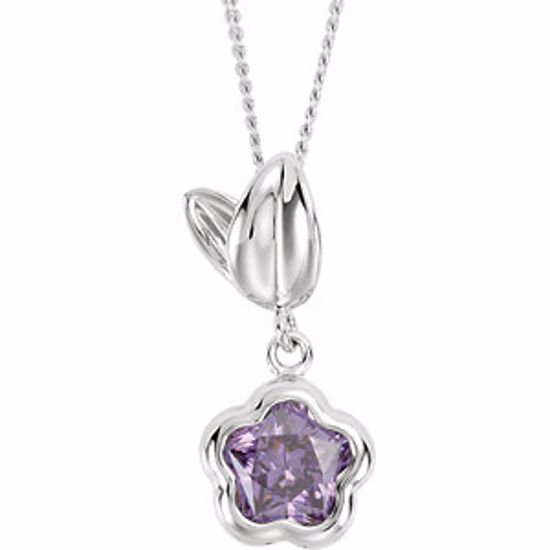 190048:1010:P BFlower&trade; Purple CZ Flower Necklace with Gift Box