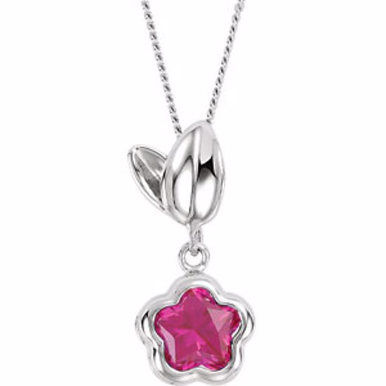 190048:1030:P BFlower&trade; Fushia CZ Flower Necklace with Gift Box