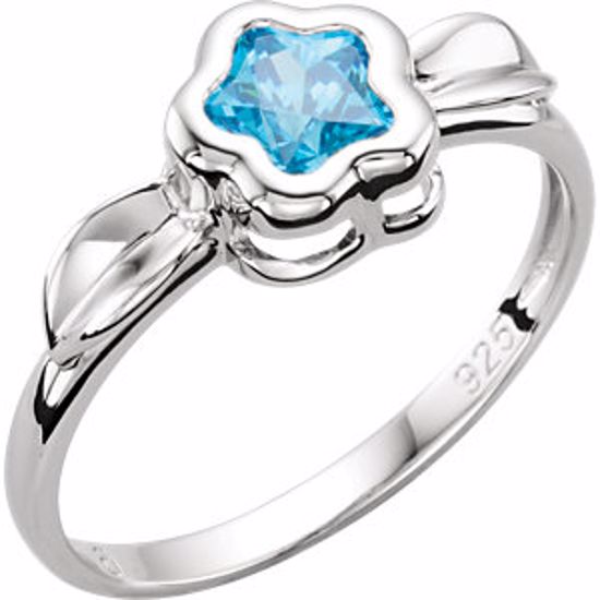 19397:1050:P Sterling Silver BFlower&trade; Blue CZ Star Ring 