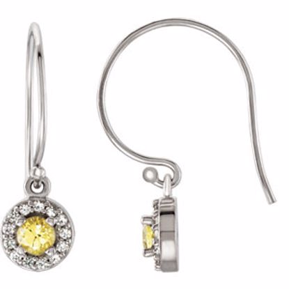 69907:401:P 14kt White Halo-Styled Sapphire Dangle Earrings