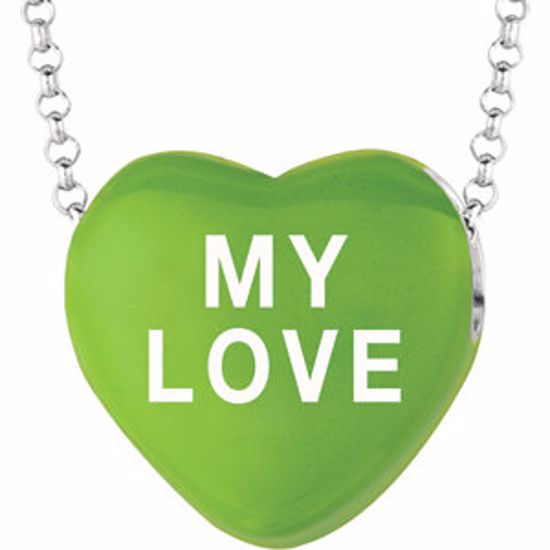 85503:125:P Sweethearts® Green Enamel "My Love" Heart on 16" Necklace with Gift Box