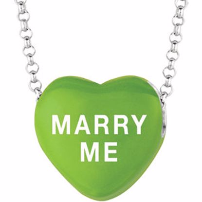 85503:132:P Sweethearts® Green Enamel "Marry Me" Heart on 16" Necklace with Gift Box