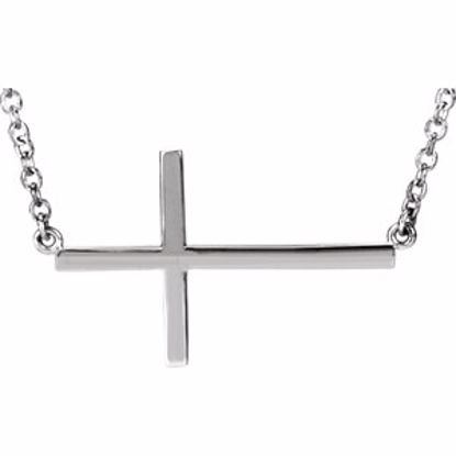 R45323:1002:P 14kt White Sideways Cross 16" Necklace with 2" extenstion