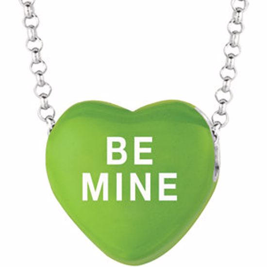 85503:146:P Sweethearts® Green Enamel "Be Mine" Heart on 16" Necklace with Gift Box