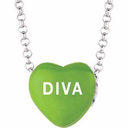 85503:161:P Sweethearts® Green Enamel "Diva" Heart on 16" Necklace with Gift Box